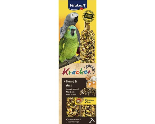VITAKRAFT Vogelsnack honing kracker voor papagaaien 2 st 180 gr Vitakraft Kräcker met honing en anijs voor papegaaien, 2 stuks