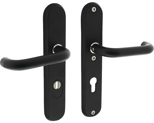 INTERSTEEL Veiligheidsbeslag ovaal kruk/kruk PC55 anti-kerntrek zwart mat Deurbeslagset met lang schild voor binnendeuren