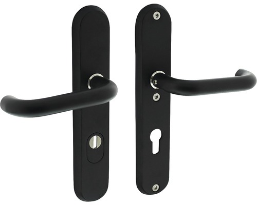 INTERSTEEL Veiligheidsbeslag ovaal kruk/kruk PC92 anti-kerntrek zwart mat Zwarte deurbeslag met schild voor binnendeuren