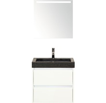 SANOX Badkamermeubelset Dante met LED lichtspiegel en zwarte wastafel 61 cm wit