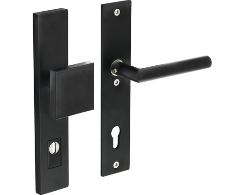 INTERSTEEL Veiligheidsbeslag recht duw/kruk PC92 anti-kerntrek zwart mat Deurbeslagset met lang schild voor binnendeuren