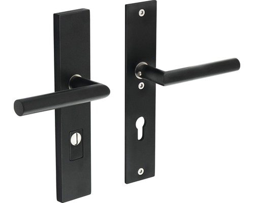 INTERSTEEL Veiligheidsbeslag recht kruk/kruk PC55 anti-kerntrek zwart mat Zwarte deurbeslag met sleutelrozet