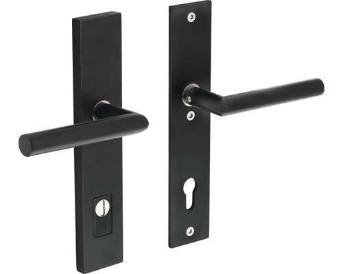 INTERSTEEL Veiligheidsbeslag recht kruk/kruk PC92 anti-kerntrek zwart mat Zwart deurbeslag met lang schild voor binnendeuren
