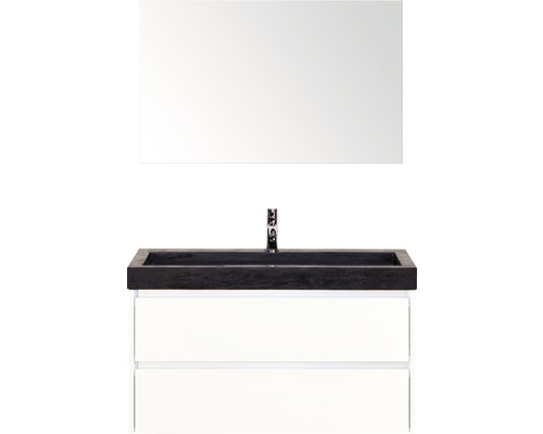 SANOX Badkamermeubelset Dante met spiegel en zwarte wastafel met één kraangat 101 cm wit SANOX Badkamermeubelset Dante met spiegel en zwarte wastafel met één kraangat 101 cm wit