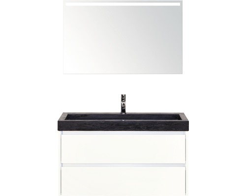 SANOX Badkamermeubelset Dante met LED lichtspiegel en zwarte wastafel met één kraangat 101 cm wit SANOX Badkamermeubelset Dante met LED lichtspiegel en zwarte wastafel met één kraangat 101 cm wit