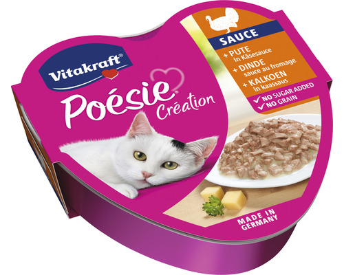 VITAKRAFT Kattenvoer Poésie création kalkoen in kaassaus 85 gr Vitakraft Poesie Création kattenvoeding met kalkoen in kaassaus, graanvrij, zonder toegevoegde suiker