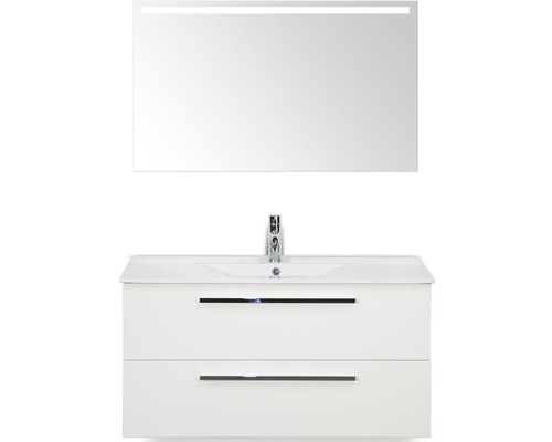 SANOX Badkamermeubelset Seville met LED lichtspiegel en wastafel 101 cm wit Wastafelmeubel met onderkast en verlichte spiegel voor de badkamer