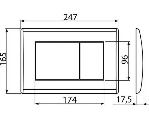 Technische tekening van een bedieningspaneel met maatvoering