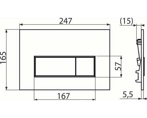 Technische tekening van een bedieningspaneel met afmetingen