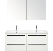 Wastafelmeubel met twee wastafels, onderkast met laden en spiegelkast voor de badkamer