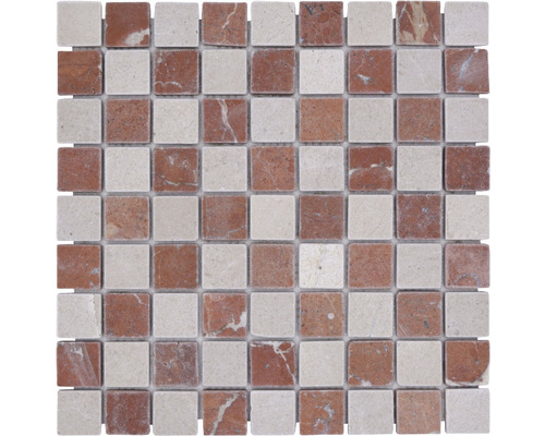 Mozaïektegel natuursteen MOS 32/1513R beige/terracotta 30,5x32,5 cm Mozaïektegel van marmer met vierkante stenen