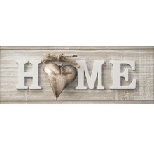 Decoratief houten bord met het woord HOME en een hartvormige hanger