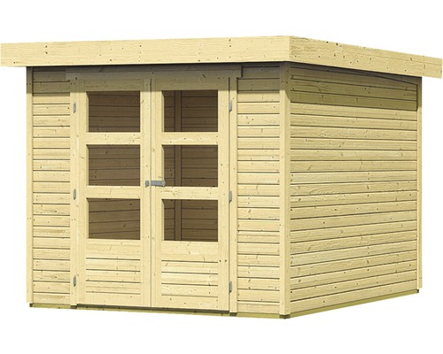 Houten tuinhuis met dubbele deur en ramen