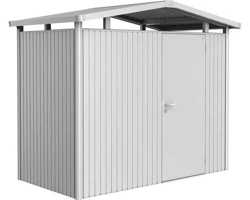 BIOHORT Berging Panorama P1 met enkele deur, dakramen- en goot zilver metallic 273x158