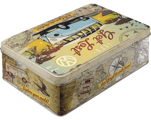 Decoratieve opbergdoos van metaal met reismotieven