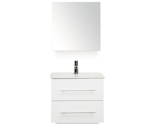 SANOX Badkamermeubelset Stretto met spiegelkast en wastafel 61 cm wit Witte wastafel met twee laden, wasbak en spiegel