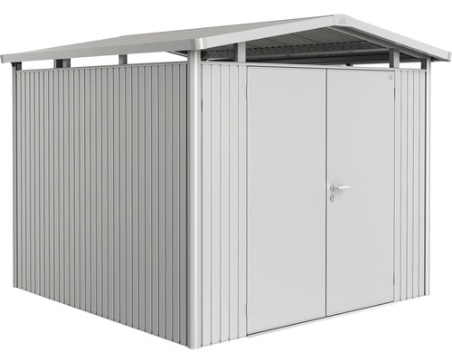 BIOHORT Berging Panorama P4 met dubbele deur, dakramen- en goot zilver metallic 273x278 cm