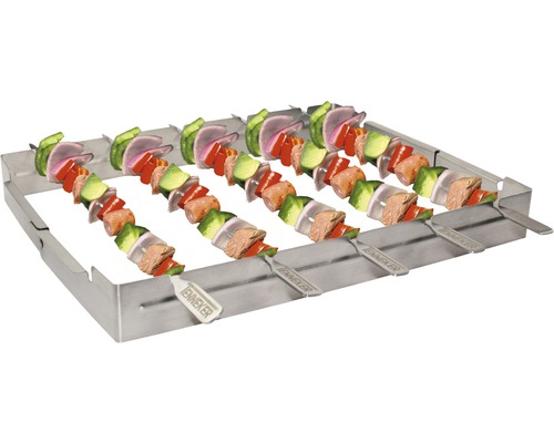 Roestvrijstalen grillspieshouder met groente- en vleesspiesjes