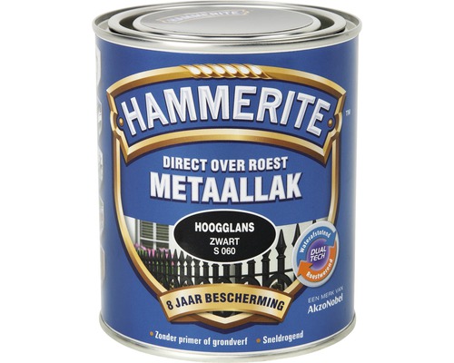 HAMMERITE Metaallak hoogglans zwart S060 750 ml Hammerite metaallak, direct over roest, hoogglans