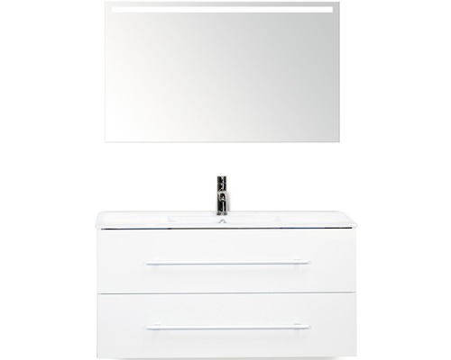 Badkamermeubelset Stretto 100 cm incl. spiegel met verlichting wit hoogglans