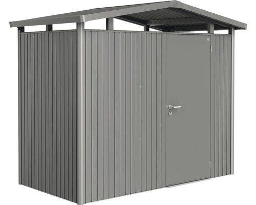 BIOHORT Berging Panorama P1 met enkele deur, dakramen- en kwartsgrijs-metallic 273x158 cm