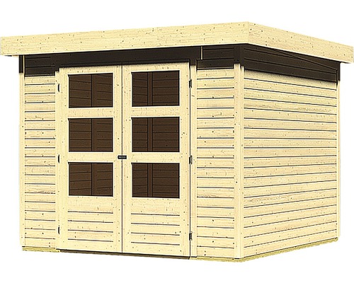 Houten tuinhuis met dubbele deur en ramen