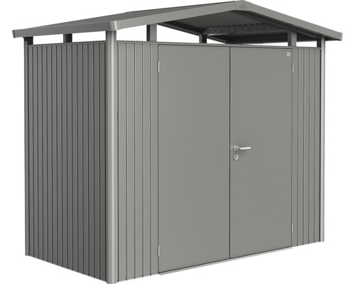 BIOHORT Berging Panorama P1 met dubbele deur, dakramen- en goot kwartsgrijs-metallic 273x158 cm