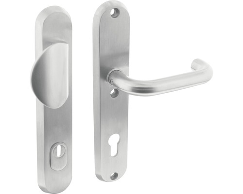 INTERSTEEL Veiligheidsbeslag ovaal duw/kruk PC92 anti-kerntrek RVS geborsteld Roestvrijstalen deurbeslag met deurklink en sleutelrozet