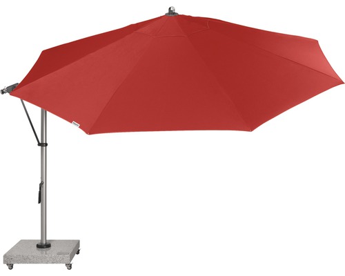 Rode zweefparasol met voet en wielen