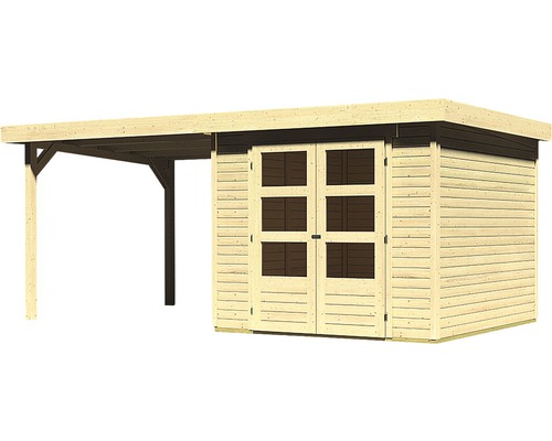 Houten tuinhuis met afdak en dubbele deur