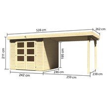 Afmetingen van een houten tuinhuis met carport