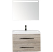 SANOX Badkamermeubelset Straight met LED lichtspiegel en wastafel 80 cm grijs eiken