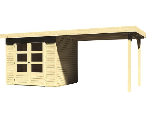 Houten tuinhuis met aanbouw