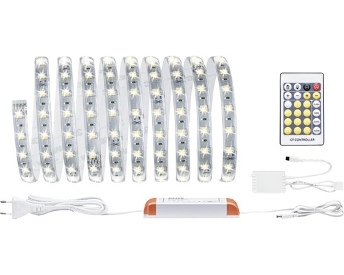 PAULMANN MaxLED 500 LED-strip basisset instelbaar wit 300 cm zilver gecoat LED-strip met afstandsbediening, transformator en stekker