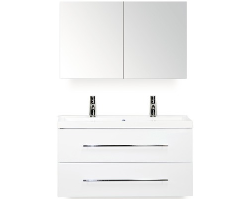 SANOX Badkamermeubelset Straight met spiegelkast en wastafel 100 cm wit Witte wastafel met twee laden en spiegelkast met twee deuren