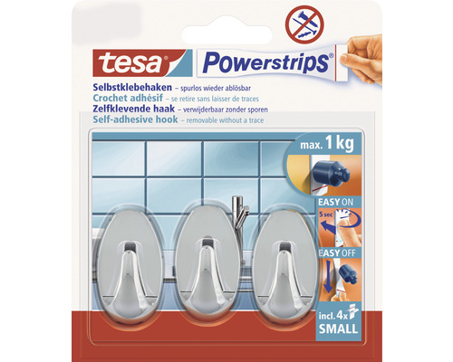 TESA Powerstrips zelfklevende haak small ovaal chroom 3 stuks