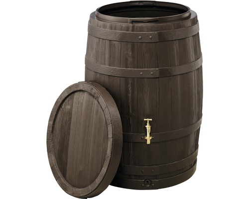 Regenton van kunststof in houtlook met deksel en kraan