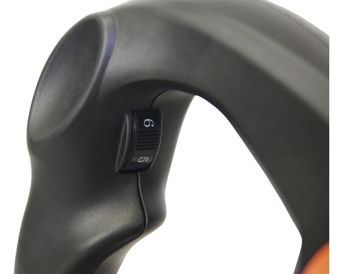 Detailopname van het handvat van een snoeischaar met instelwiel voor de instelling van de snijdikte