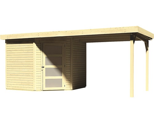 Houten tuinhuis met carport en deur