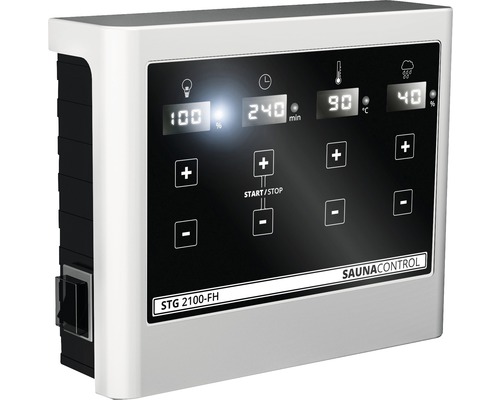 Saunabediening met digitaal display voor temperatuur- en vochtigheidsregeling
