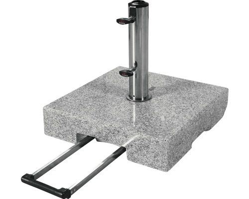 Granieten parasolvoet met handgreep en roestvrijstalen buis