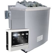 Saunakachel met stenen en bedieningspaneel