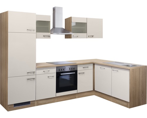 Keukenblok met hangkasten, afzuigkap en elektrische apparaten