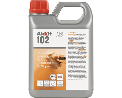AKKIT 102 Diepgrond voor absorberende ondergronden 1 l Akkit 102 diepgrond in een fles van 1 liter