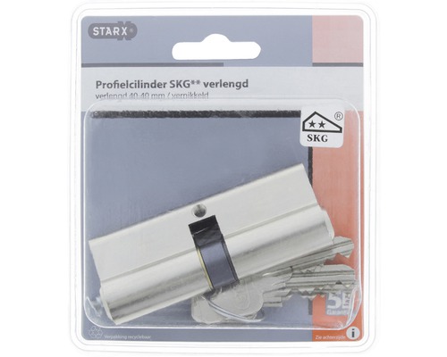 Profielcilinder met SKG twee sterren keurmerk, verlengd, 40 tot 40 millimeter