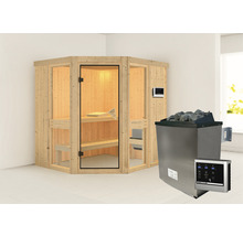 Houten sauna met kachel en bediening