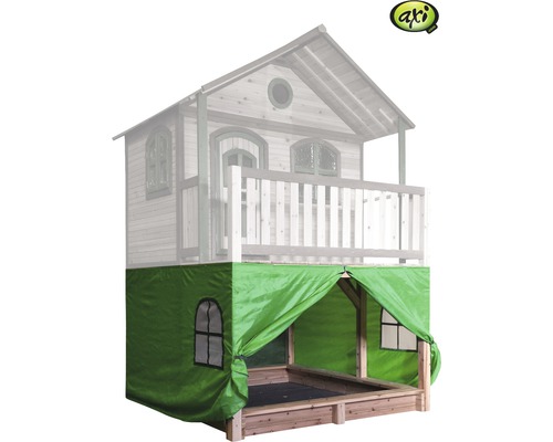 Speelhuis met zandbak en groene afdekking