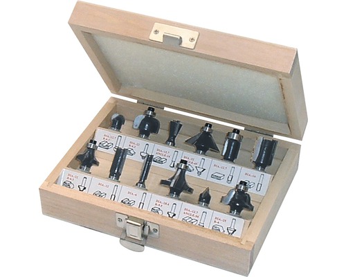 Houten kist met een set verschillende bovenfrezen