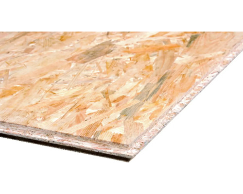 Een OSB plaat van houtsnippers met een zichtbare structuur voor interieurbouw en constructieve toepassingen.
