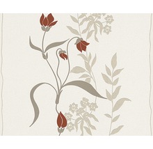 Behang met bloemmotief in beige en bruin